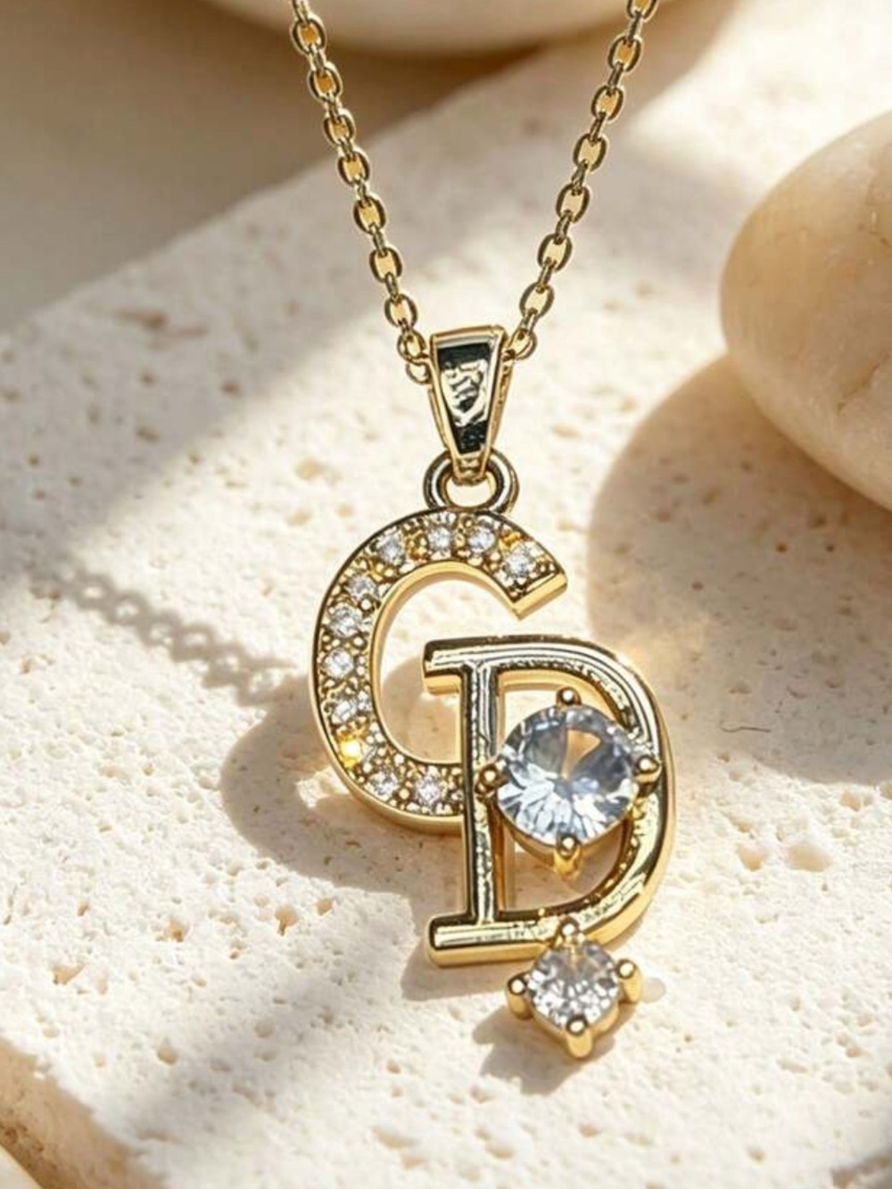 Gold-Tone G D Initial Pendant Necklace with Crystal Accents